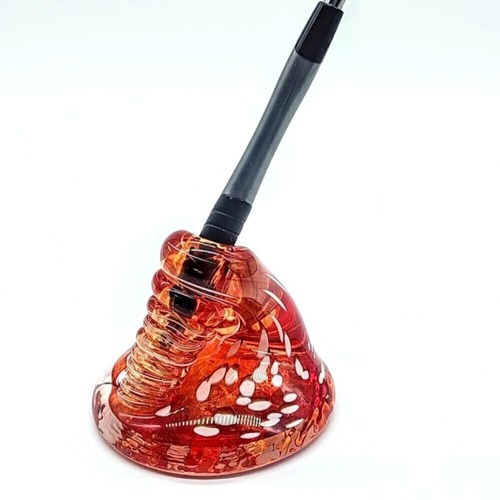 Michael Hudson Orange Handblown Art Glass Pen Holder Paperweight